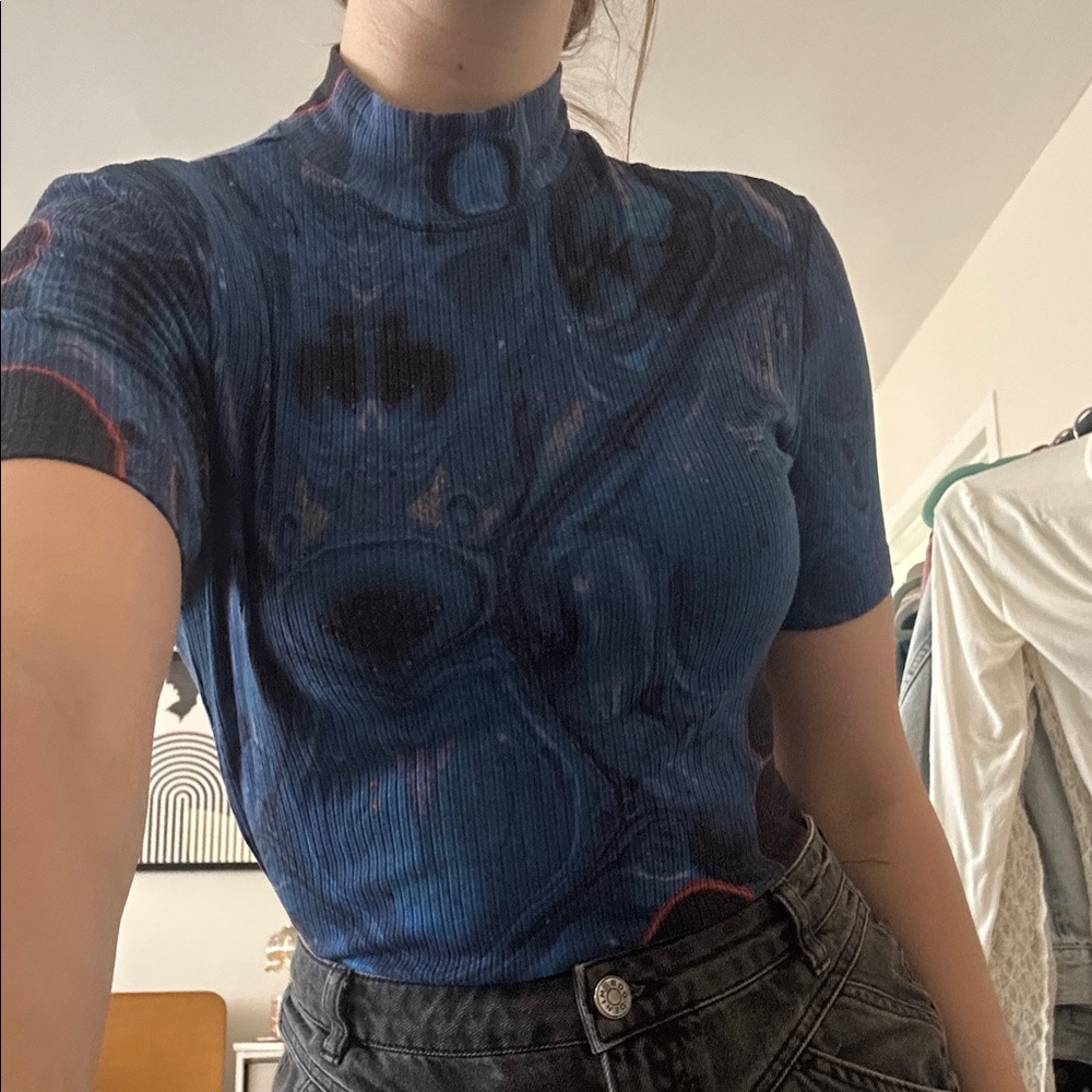 Desigual Abstract Blue Short Sleeve Top